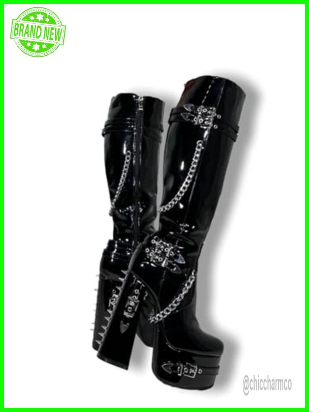 Wide Calf Platform Knee High Boots Gothic Zip Up Chunky Heel Women's